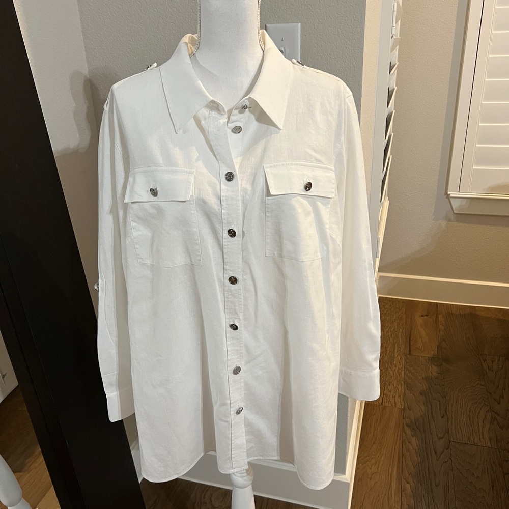 Michael Kors White Button Up Tuinc - 2X - White Linen/Viscose - NWOT